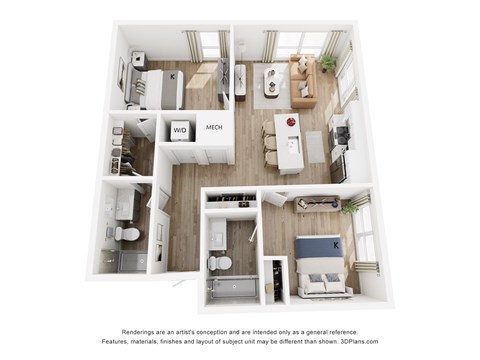 Floor plan for 2 beds, 2 baths, 898 sqft